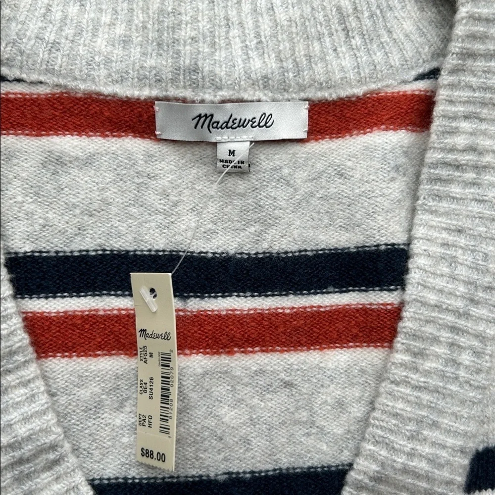 New Madewell V-Neck Sweater Striped Westgate V-Neck Sweater in Coziest Yarn Sz M - Picture 2 of 12
